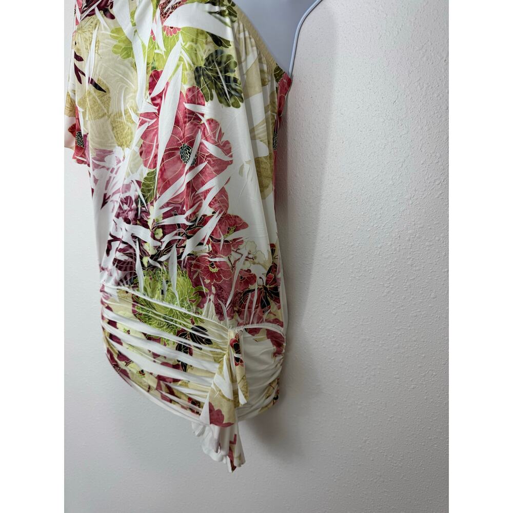 Arden B Y2K Floral One Shoulder Ruched Tunic Top M - Picture 3 of 7